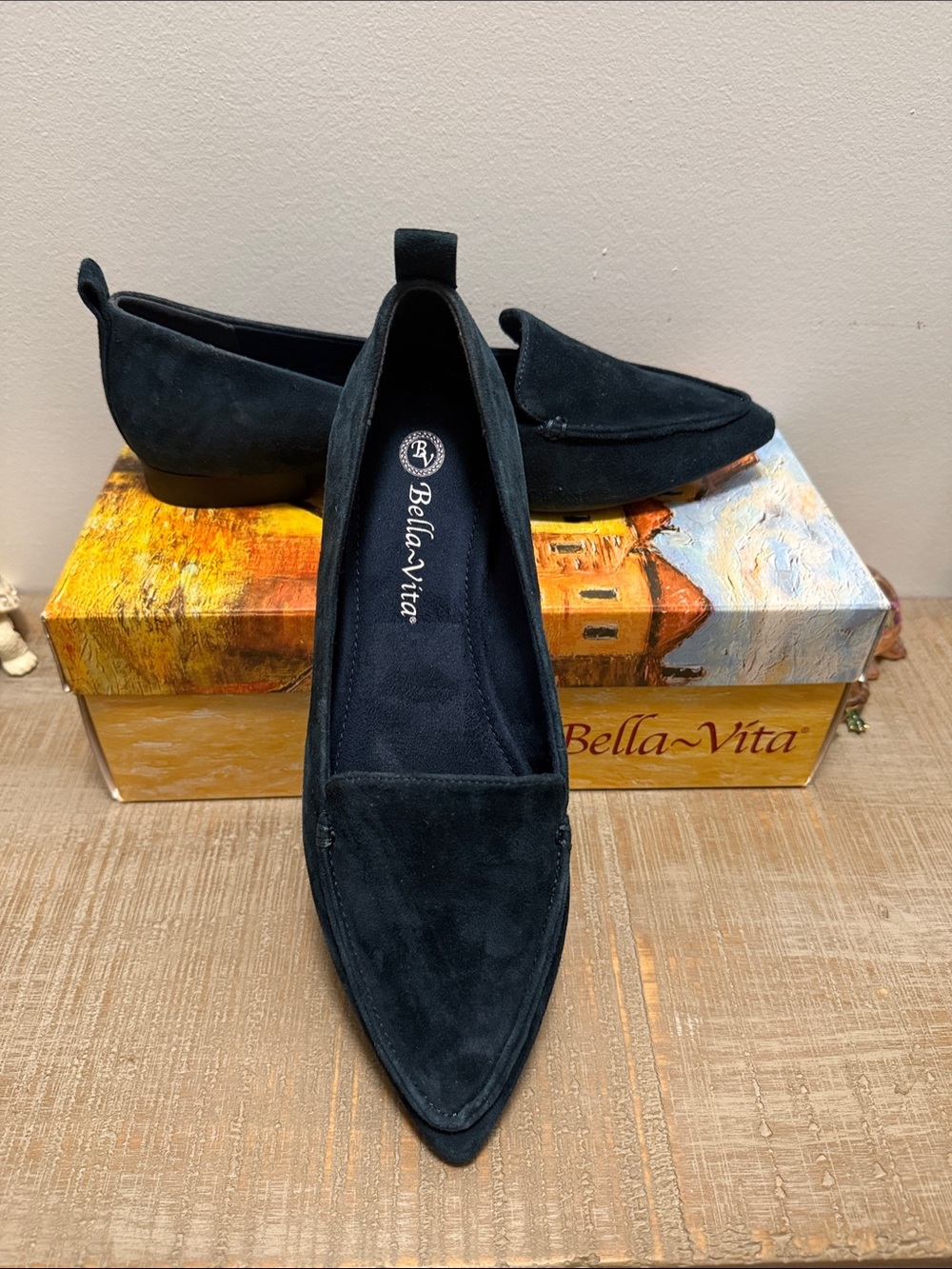 Bella Vita Blue Suede Pointed Loafers for Women
